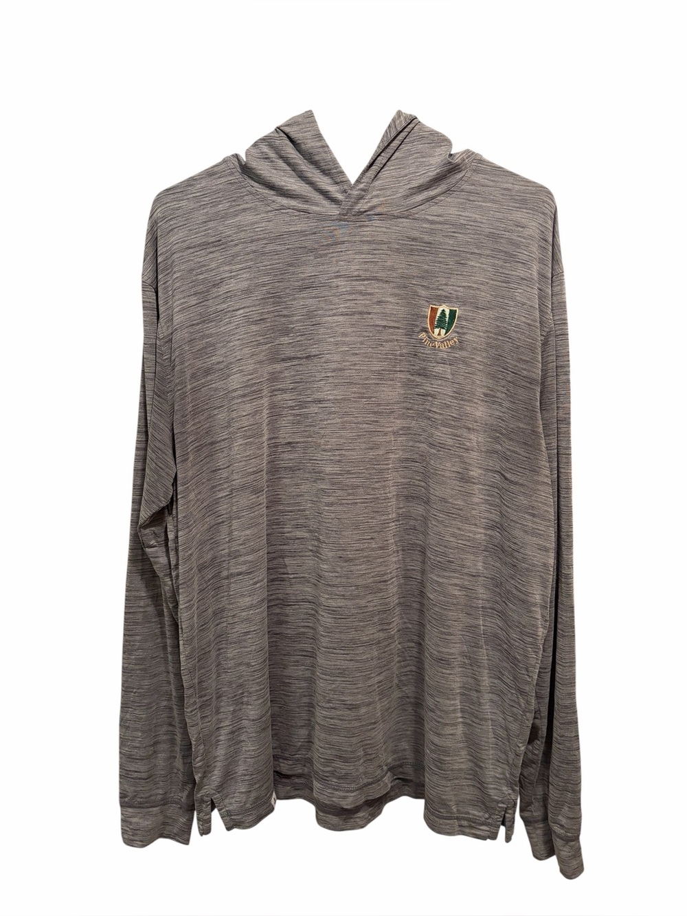 Johnnie-O Pine Valley Gray Hooded Long-Sleeve Performance Shirt. Size Large.